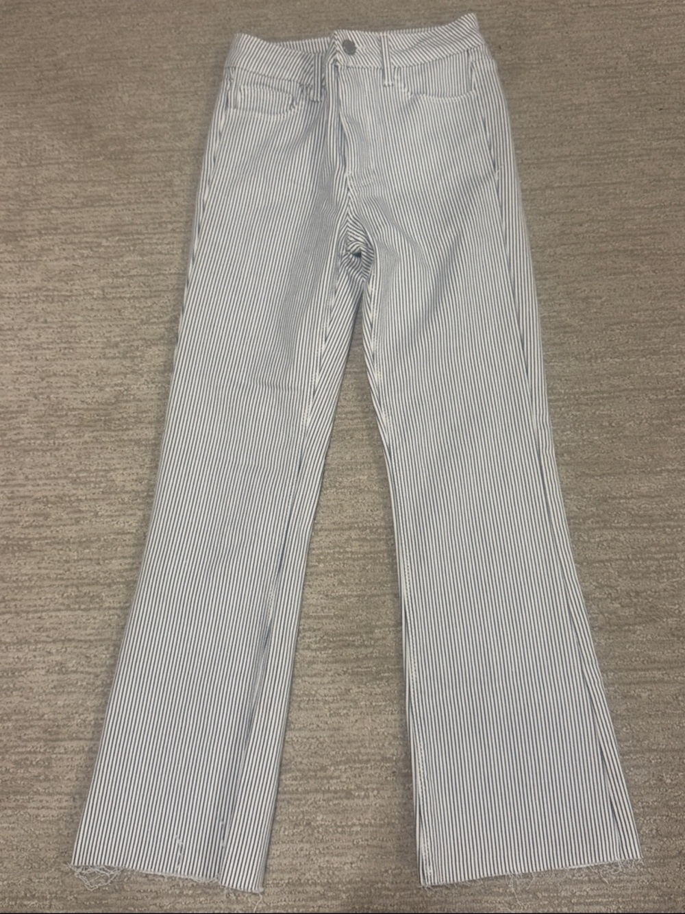 Striped High-Rise Crop Wide Leg Jean  - White & Navy